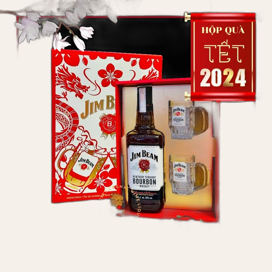 Rượu Whisky Hoa Kỳ Jim Beam Hộp Quà Tết 2024