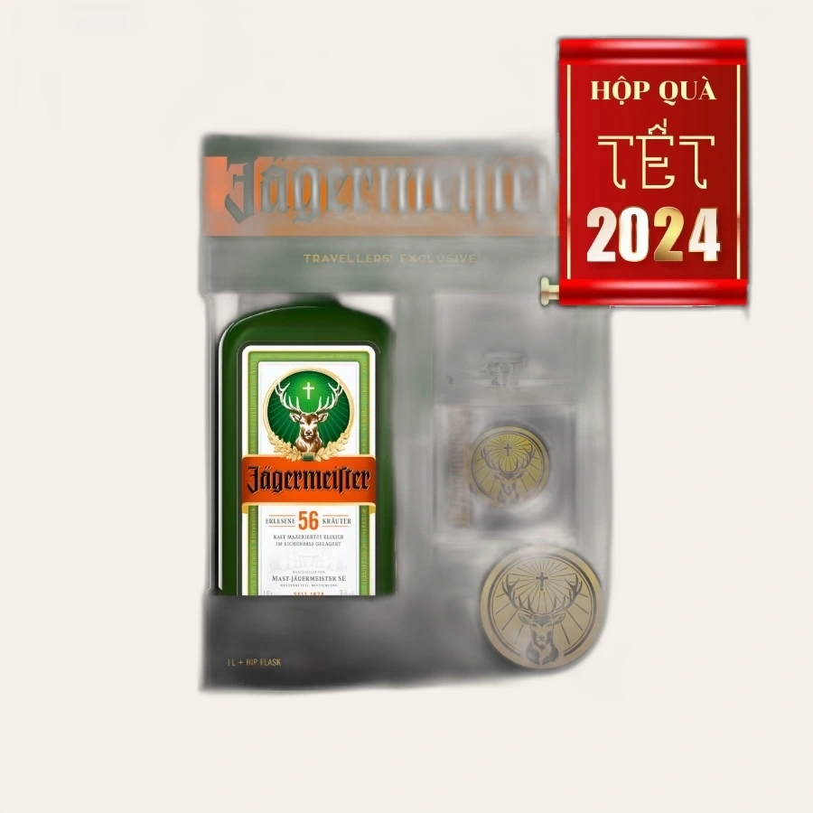 Jagermeister Hộp Quà 700ml & 1 Hip Flask Kim Loại 2024