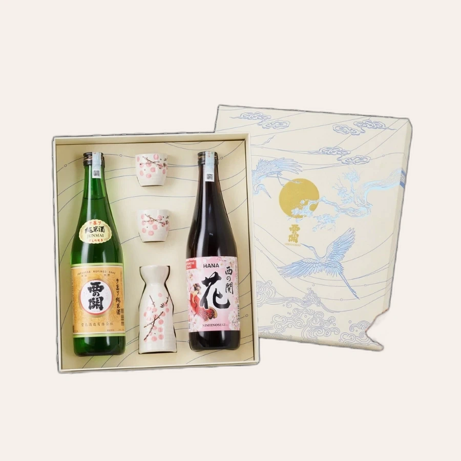 Rượu Sake Nhật Nishinoseki Junmaishu - Hana Hộp Quà Tết 2025