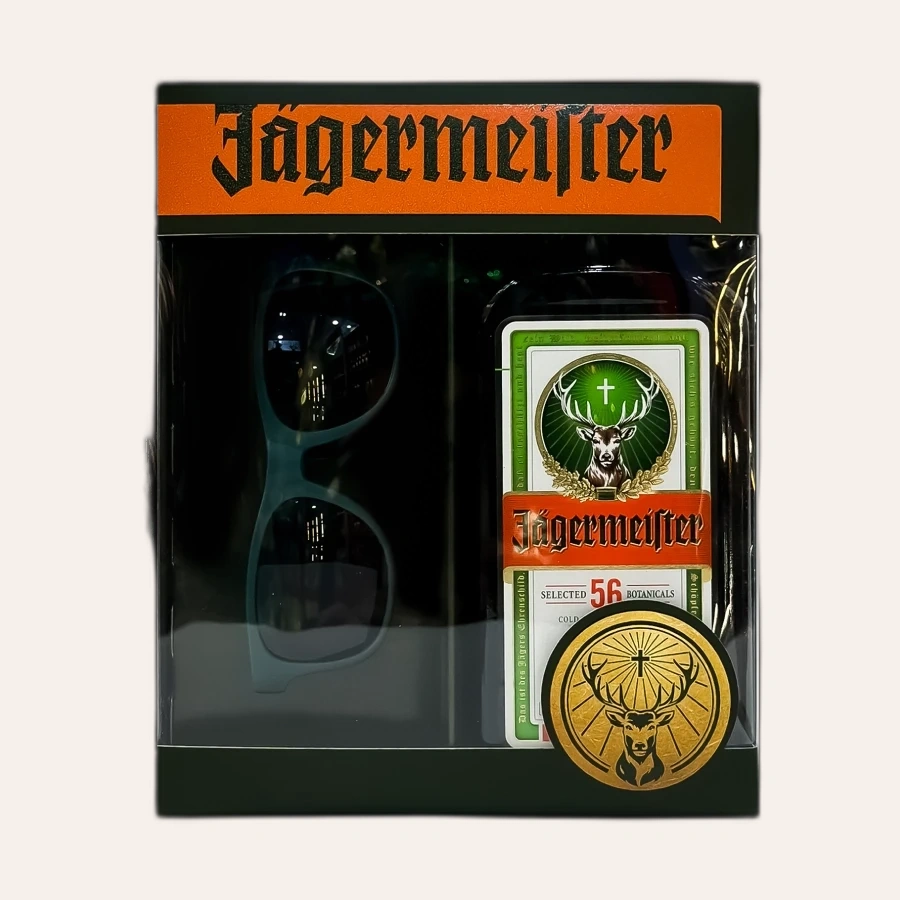Rượu Liqueur Đức Jagermeister Hộp Quà 700ml + 1 Kính Mát Jagermeister