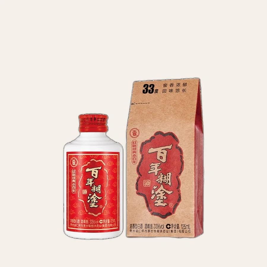Rượu Bách Niên Hồ Đồ Hồng Sắc Kinh Điển Nhãn Đỏ 125ml 33% / Bainian Hutu Red Classic Baijiu / 百年糊涂 红色经典