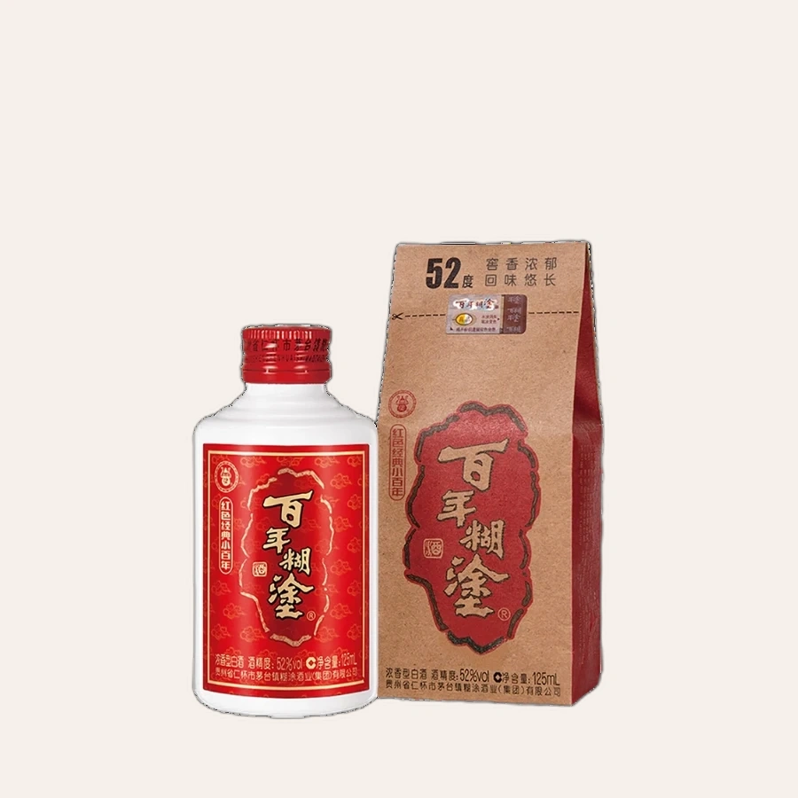 Rượu Bách Niên Hồ Đồ Hồng Sắc Kinh Điển Nhãn Đỏ 125ml 52% / Bainian Hutu Red Classic Baijiu / 百年糊涂 红色经典