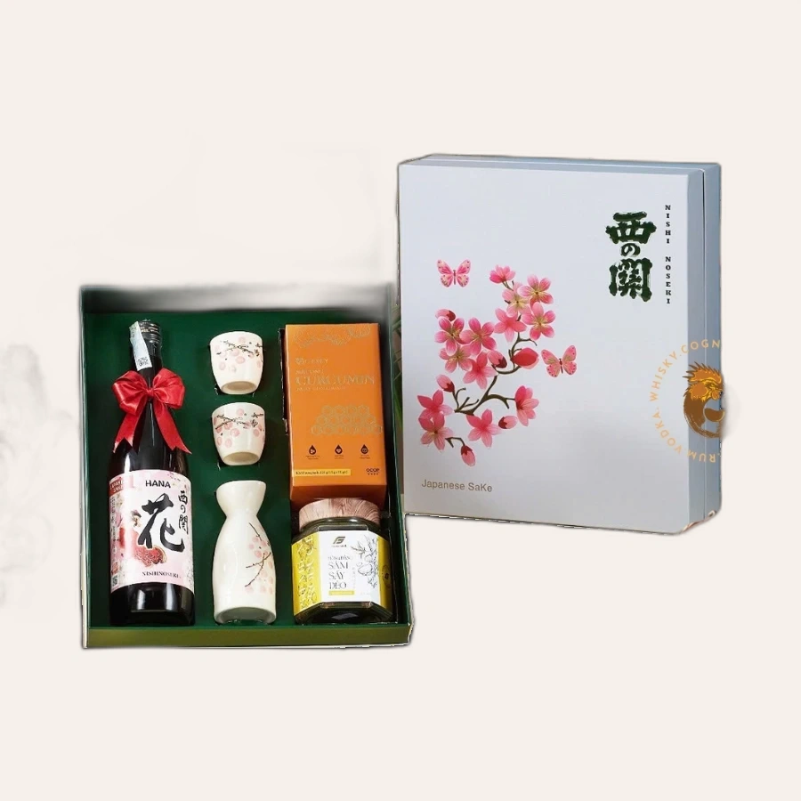 Set Rượu Sake Nhật Nishinoseki Hana Hộp Quà Tết 2025