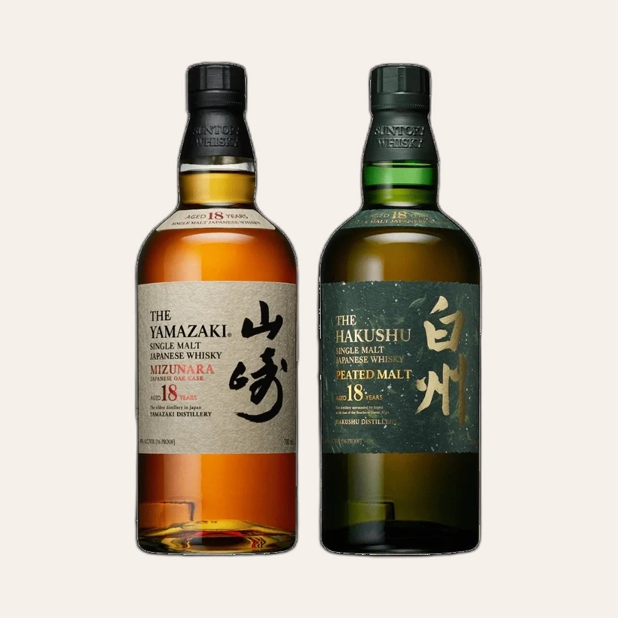 Rượu Whisky Nhật Yamazaki 18 Year Old Mizunara & Hakushu 18 Year Old Peated Malt Limited Edition