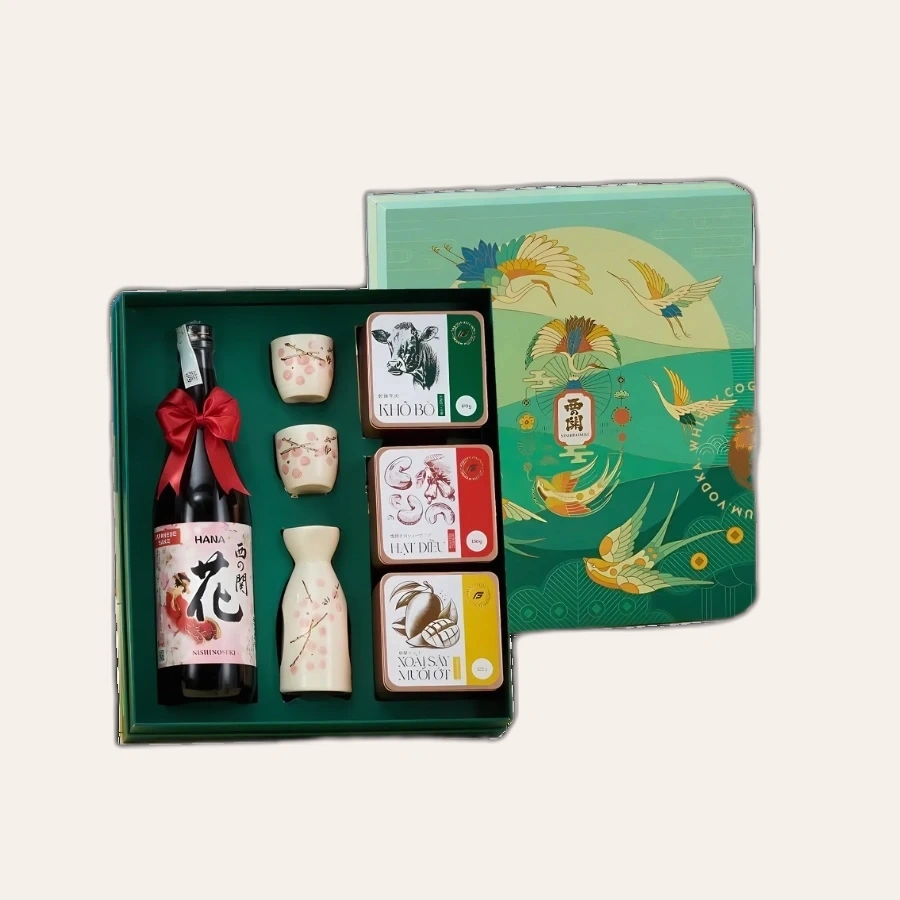 Set Rượu Sake Nhật Nishinoseki Hana Hộp Quà Tết 2025