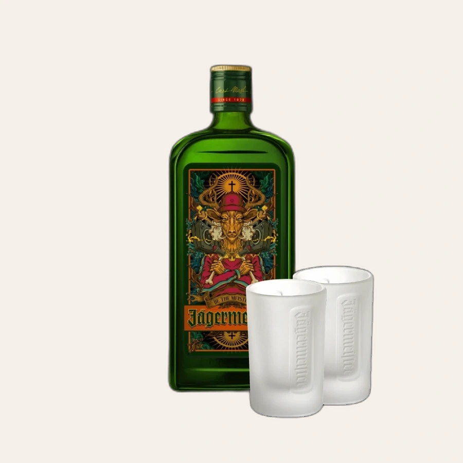Rượu Liqueur Đức Jagermeister x P.U.S.W Phiên Bản Hộp Quà Kèm 2 Ly Shot
