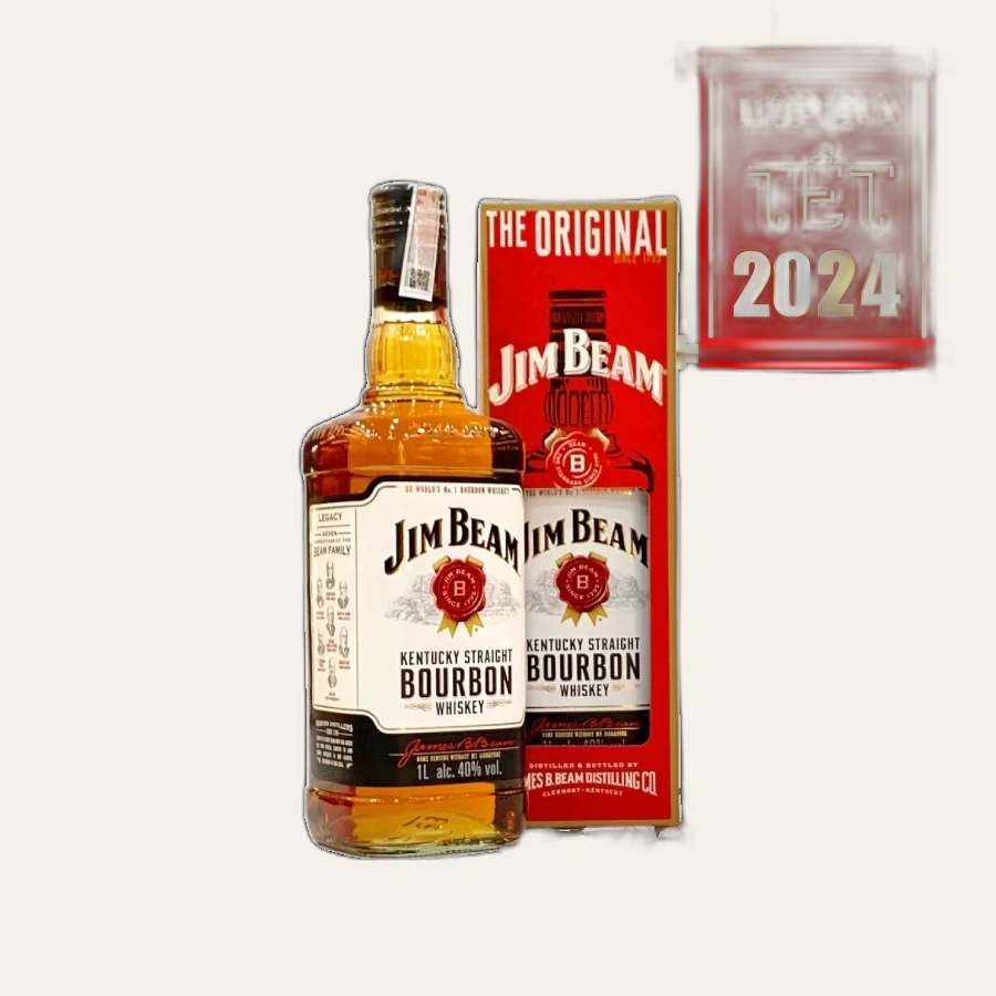 Rượu Whisky Hoa Kỳ Jim Beam 1000ml Hộp Quà Tết 2024