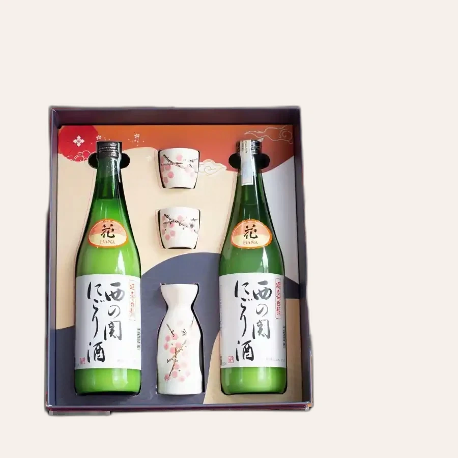 Rượu Sake Nhật Nishinoseki Nigori Zake Hộp Quà Tết 2026 Set Daruma