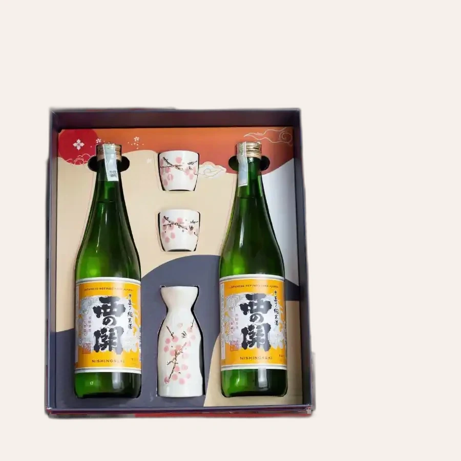 Rượu Sake Nhật Nishinoseki Junmaishu Hộp Quà Tết 2026 Set Daruma