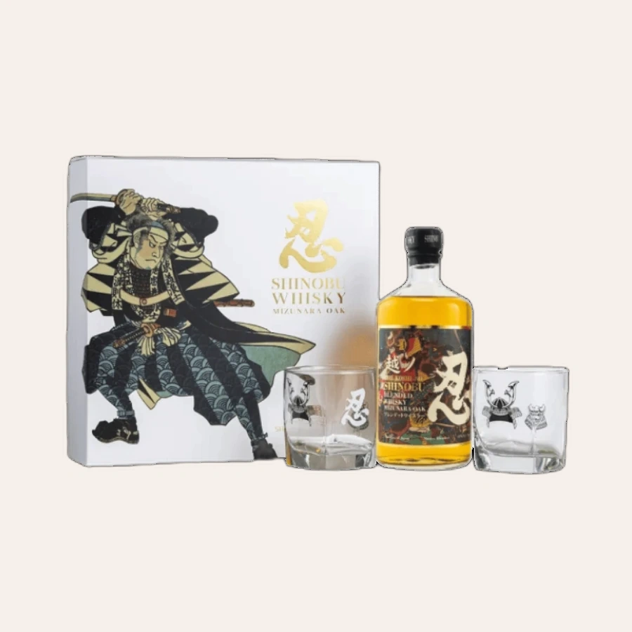 Rượu Whisky Nhật Shinobu Blended Mizunara Oak Finish Phiên Bản Hộp Quà Kèm 2 Ly Cao Cấp