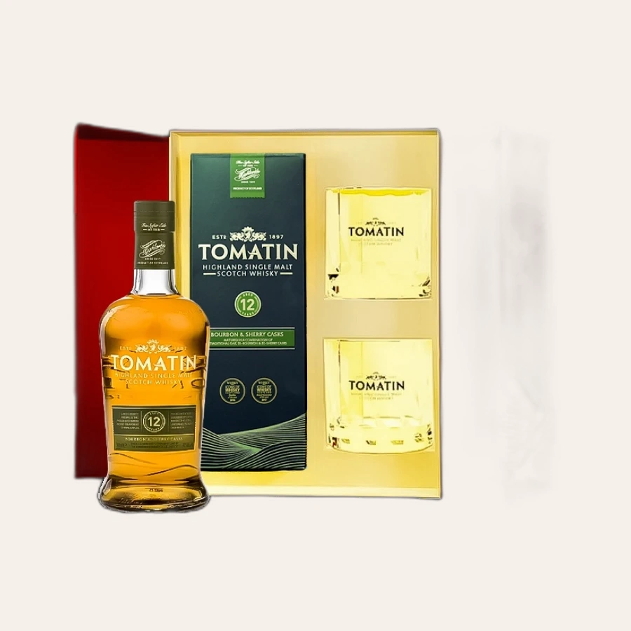 Rượu Whisky Tomatin 12 Year Old Phiên Bản Hộp Quà Kèm 2 Ly Cao Cấp