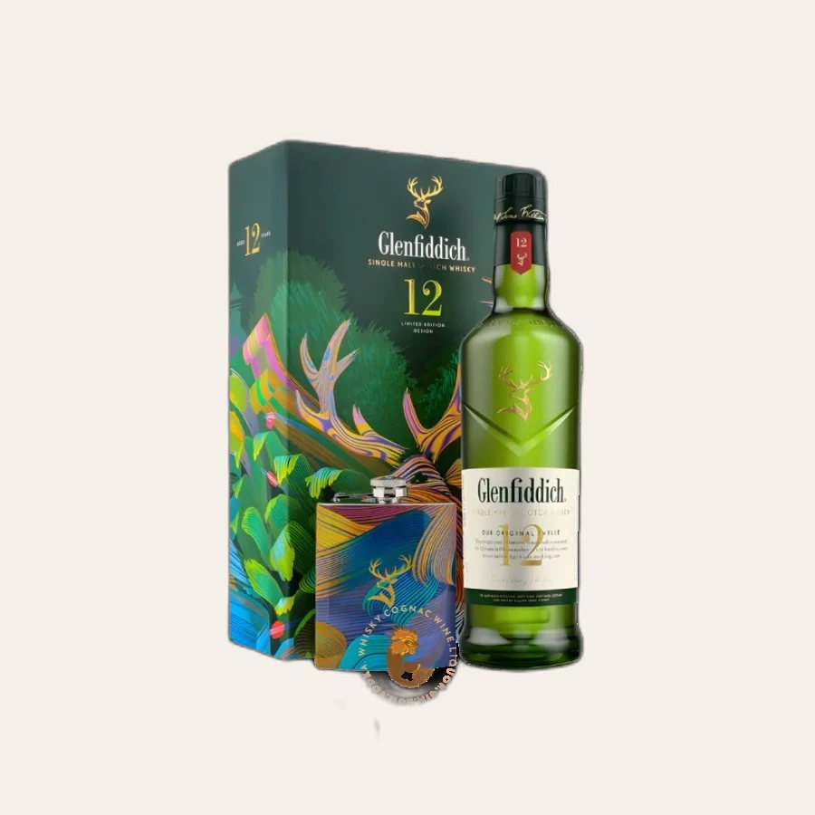 Rượu Whisky Glenfiddich 12 Year Old Phiên Bản Kèm Hipflask Hộp Quà Tết 2025
