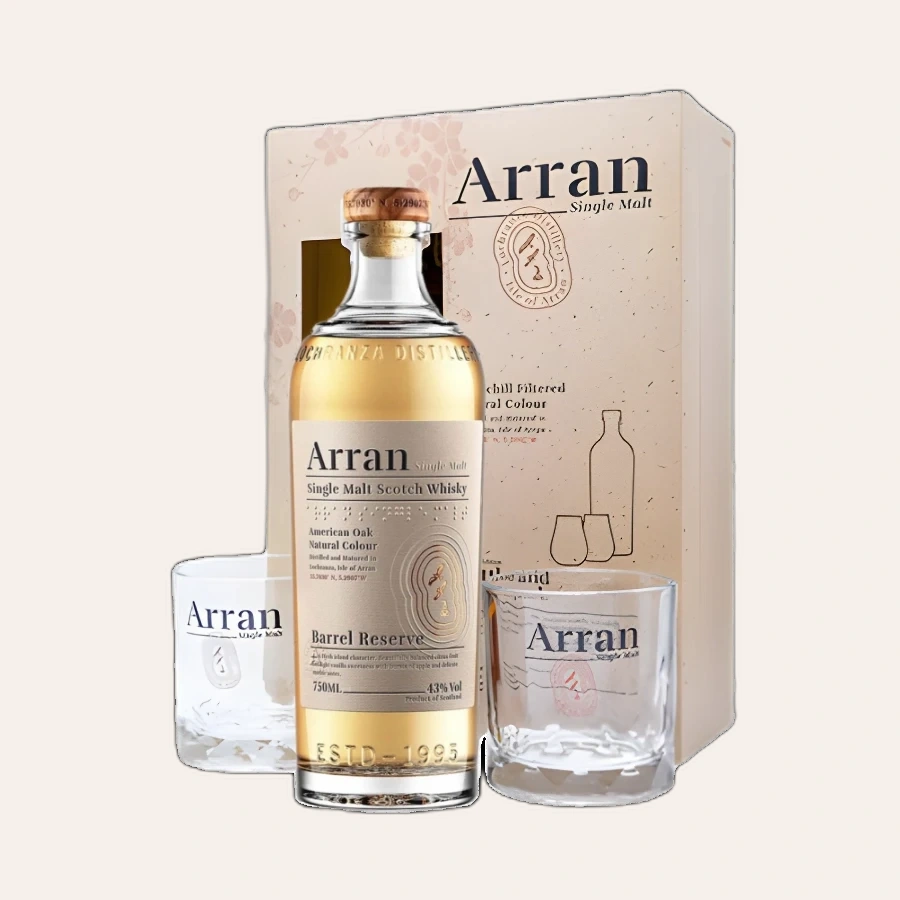 Rượu Whisky Arran Barrel Reserve Phiên Bản Hộp Quà Kèm 2 Ly Cao Cấp
