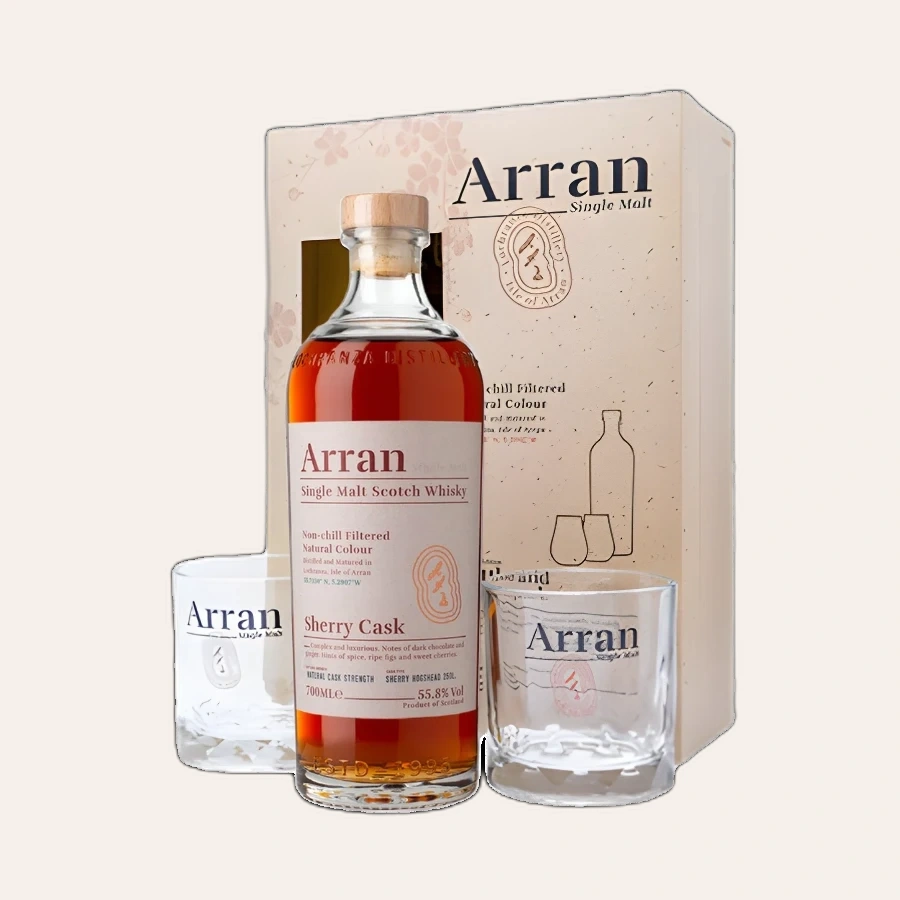 Rượu Whisky Arran Bodega Sherry Cask Phiên Bản Hộp Quà Kèm 2 Ly Cao Cấp