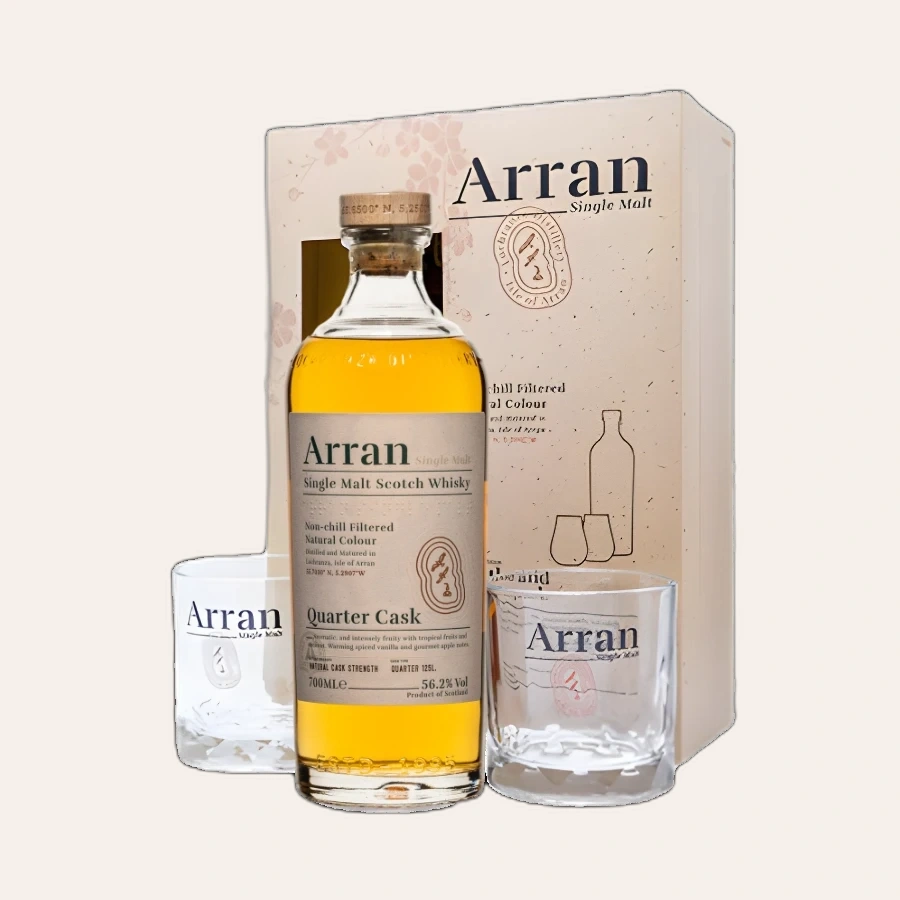 Rượu Whisky Arran The Bothy Quarter Cask Phiên Bản Hộp Quà Kèm 2 Ly Cao Cấp