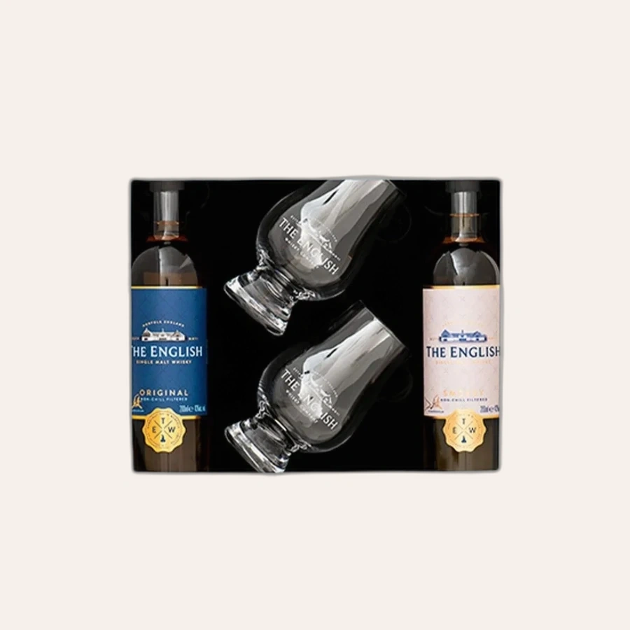 Rượu Whisky Anh Quốc The English Original + Smokey + 2 Glasses (2 Chai 200ml + 2 Ly)