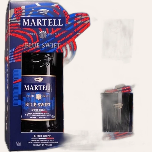 Hộp Quà Rượu Cognac Pháp Martell Blue Swift tặng kèm 2 Ly
