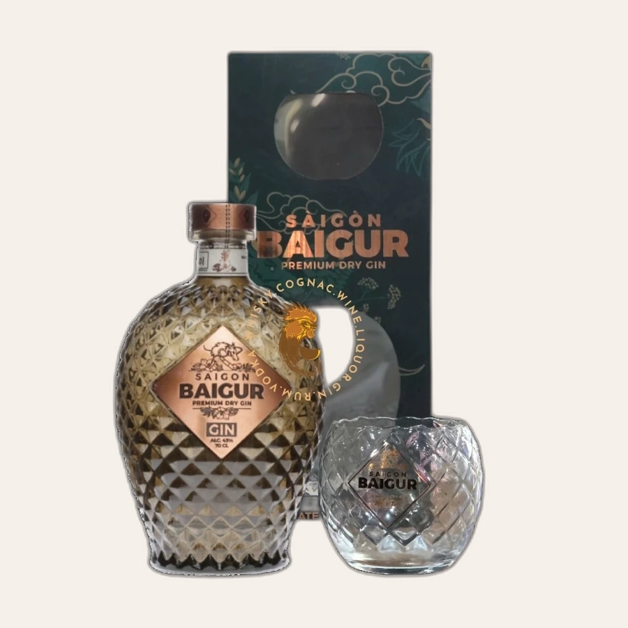 Rượu Gin Việt Nam Saigon Baigur Premium Dry Gin Phiên Bản Hộp Quà Kèm Ly Rock