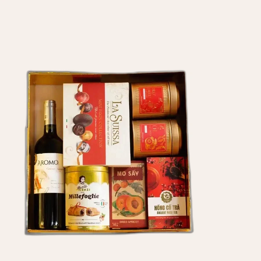Rượu Vang Đỏ Aromo Cabernet Sauvignon Hộp Quà Tết 2026 Set Phố Xuân 3