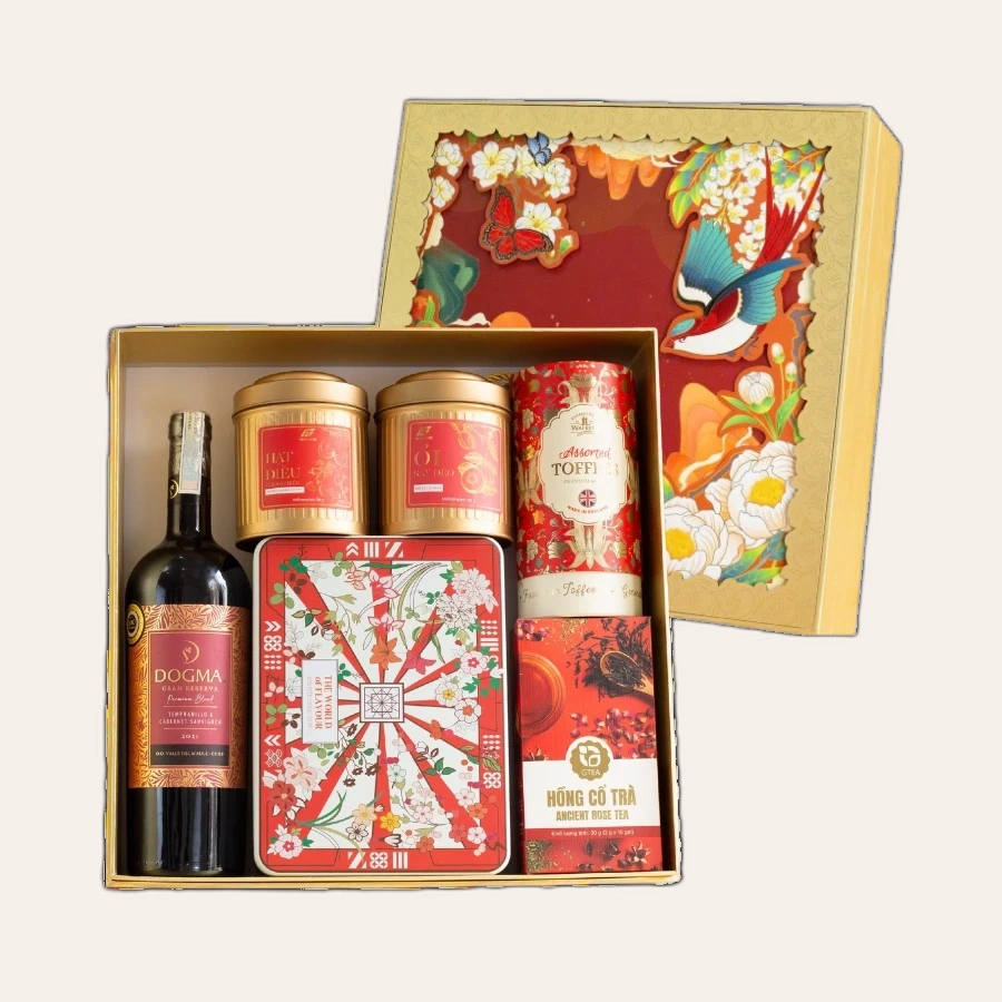 Rượu Vang Đỏ Chile Dogma Gran Reserva Hộp Quà Tết 2026 Set Nghênh Sắc 5