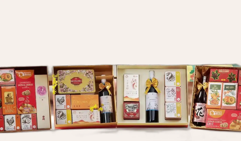 Khám Phá Mẫu Hộp Quà Tết Các Loại Hạt Kèm Rượu Vang Cho Gia Đình
