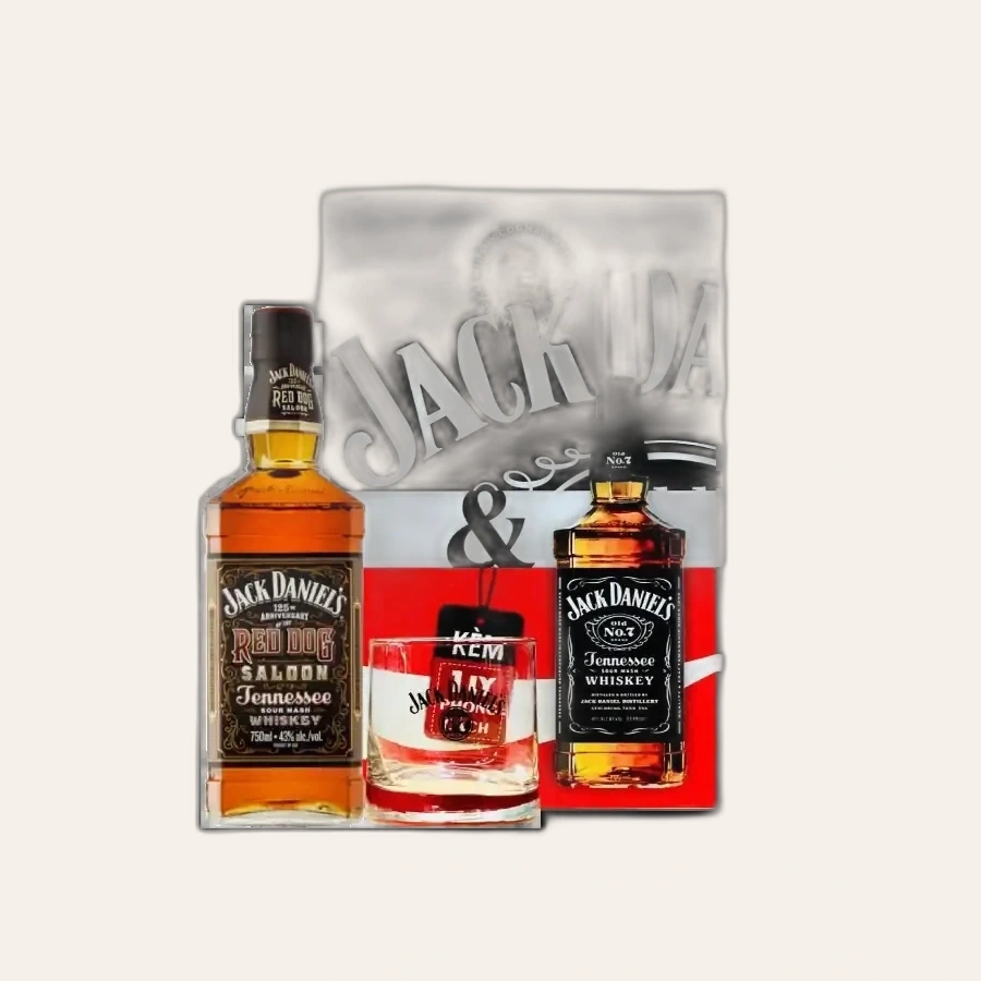 Rượu Whisky Jack Daniel's Red Dog Saloon Kèm 1 Ly Cao Cấp Phiên Bản Hộp Quà Tết 2025