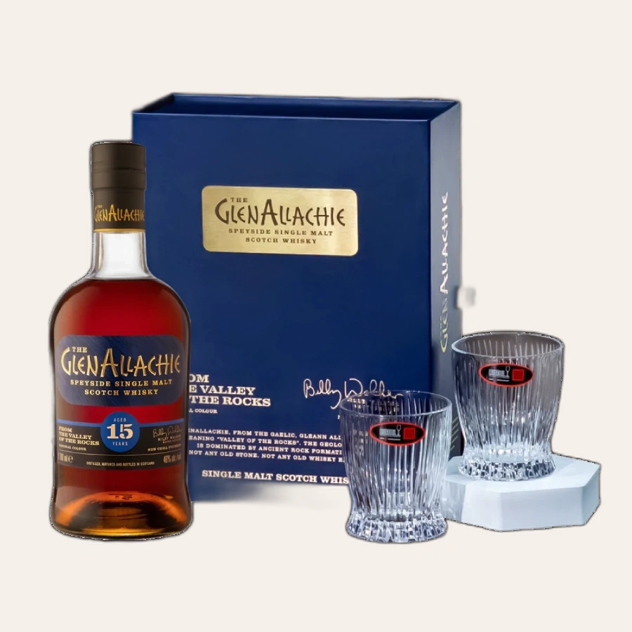Rượu Whisky Glenallachie 15 Year Old Kèm 2 Ly Riedel Fire Whisky
