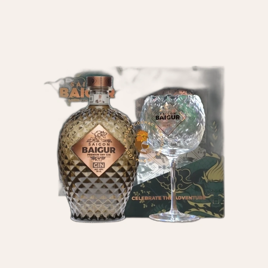 Rượu Gin Việt Nam Saigon Baigur Premium Dry Gin Phiên Bản Hộp Quà Kèm Ly Balloon