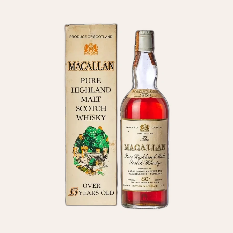 Rượu Whisky Macallan 15 Year Old Campbell Hope & King 80 Proof 1958
