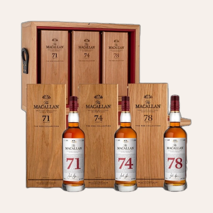 Rượu Whisky Macallan 71 74 78 Year Old Red Collection Set 3 Chai Kèm Hộp Gỗ