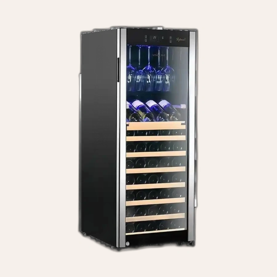 Tủ Rượu Vang Vinocave 85 Chai Viền Bạc Có Giá Treo Ly