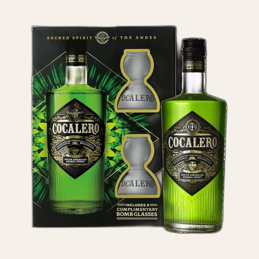 Rượu Liqueur Ireland Cocalero Clasico Hộp Quà + 2 Ly Bomb Cao Cấp