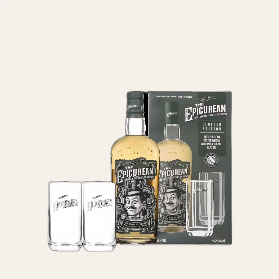Rượu Whisky The Epicurean Blended Malt Scotch Whisky Gift Box 2 Glass