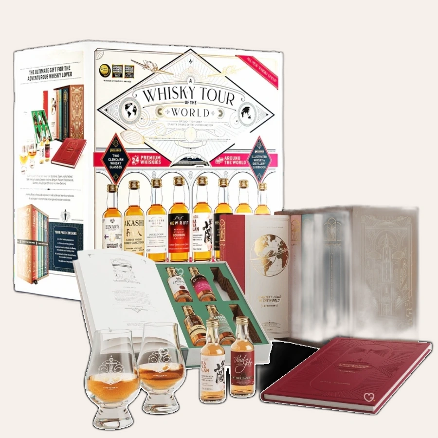 Bộ Quà Tặng Whisky - Hành Trình Khám Phá Thế Giới II (24 Chai x 50ml + 2 Ly)