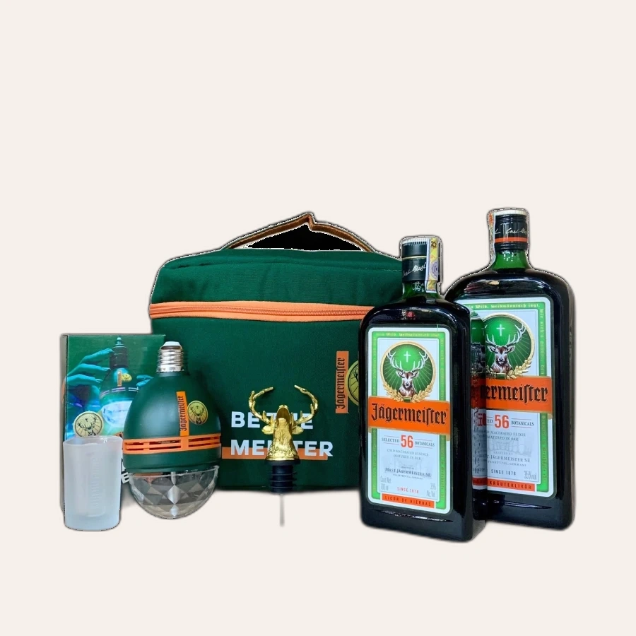 Rượu Liqueur Đức Jagermeister Combo Giá Hời 1 Chai 700ml & 1 Chai 1000ml & Phụ Kiện Như Hình Siêu Tiết Kiệm
